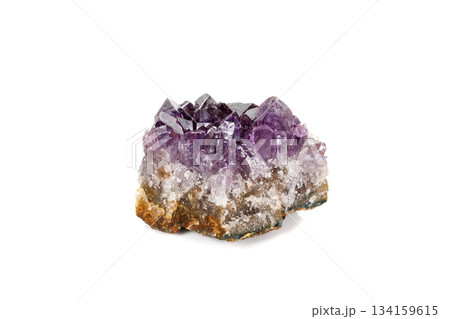Amethyst Crystal Druse  macro mineral on white background 134159615