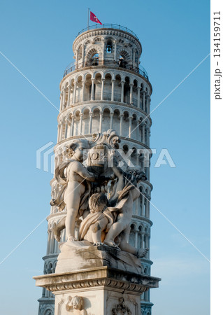 tower of Pisa rising above the marble fountain tower of Pisa rising above the marble fountain 134159711