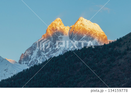 Beautiful shinning mountain peak range. Georgia. 134159778