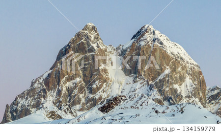 Ushba mountain. The double-headed mountain peak. Georgia. 134159779