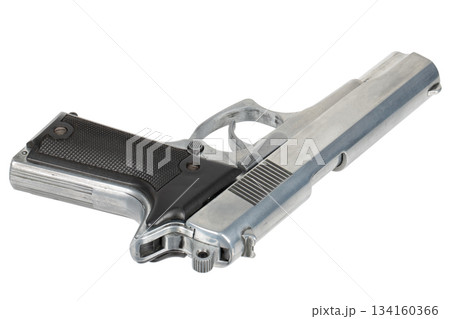 semi automatic 9 mm handgun pistol isolated on white semi automatic 9 mm handgun pistol isolated on white 134160366