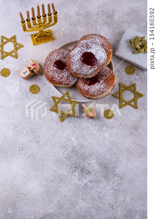 Traditional Jewish holiday Hanukkah background 134160392