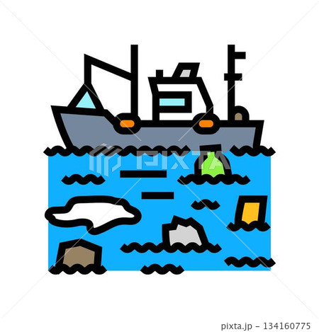 boat navigating through plastic waste color icon vector illustration 134160775