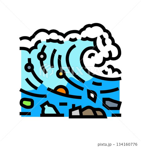 ocean wave full of plastic color icon vector illustration 134160776