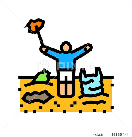 child picking up plastic on shore color icon vector illustration child picking up plastic on shore color icon vector illustration 134160786