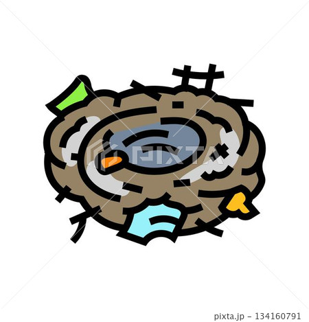 bird nest made of plastic trash color icon vector illustration bird nest made of plastic trash color icon vector illustration 134160791