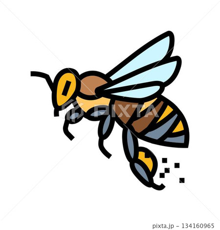 bee flying pollen on legs color icon vector...のイラスト素材 [134160965] - PIXTA
