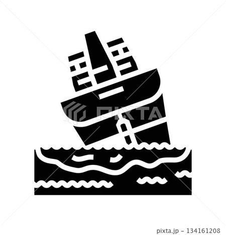 shipwreck spilling oil into the sea glyph icon vector illustration 134161208