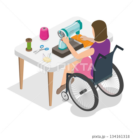 3D Isometric Flat Vector Illustration of Disabled Character and Household Chores, Home Tasks Completion. Item 3 134161318