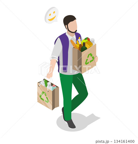 3D Isometric Flat Vector Illustration of Happy Shoppers, People Having Good Time in a Mall or Grocery Store. Item 3 134161400