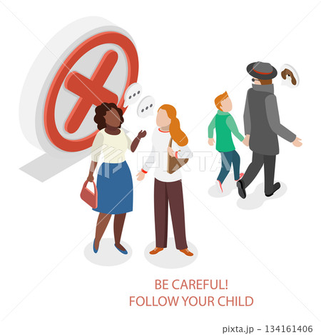 3D Isometric Flat Vector Illustration of Kidnapping Awareness For Children, How to Recognize Signs Of Potential Danger And Prevent Abduction. Item 5 3D Isometric Flat Vector Illustration of Kidnapping Awareness For Children, How to Recognize Signs Of Potential Danger And Prevent Abduction. Item 5 134161406