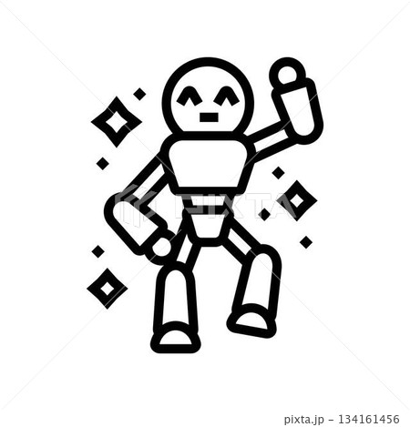 dancing cute robot line icon vector illustration dancing cute robot line icon vector illustration 134161456