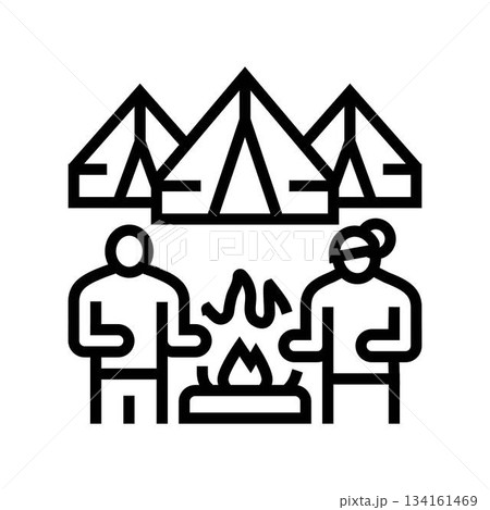 campfire temporary settlement line icon vector illustration campfire temporary settlement line icon vector illustration 134161469