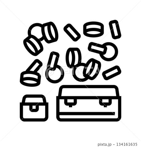 gold coin flowing into different sized containers line icon vector illustration 134161635