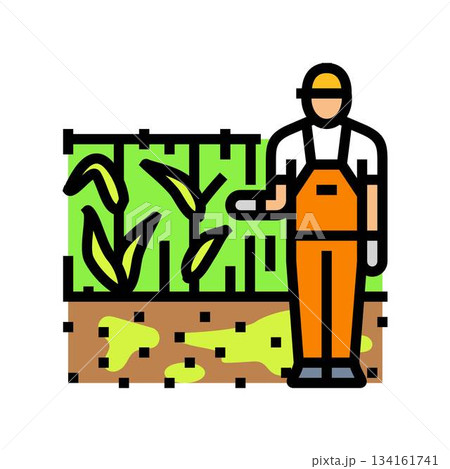 farmer near contaminated crops color icon vector illustration farmer near contaminated crops color icon vector illustration 134161741