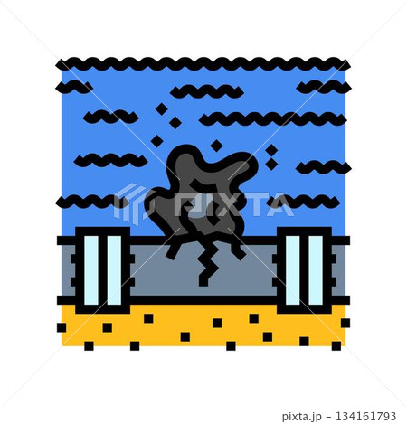 broken pipeline leaking oil into the ocean color icon vector illustration 134161793