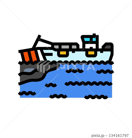 a boat collecting oil from the water color icon vector illustration a boat collecting oil from the water color icon vector illustration 134161797