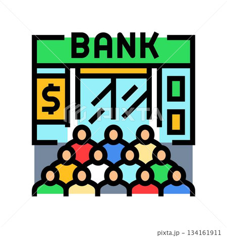 line of people at bank color icon vector illustration 134161911