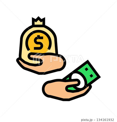 hand receiving small vs large paycheck color icon vector illustration hand receiving small vs large paycheck color icon vector illustration 134161932
