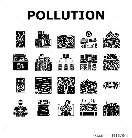 e waste pollution recycling icons set vector 134162001