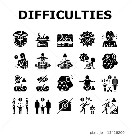 childbirth difficulties icons set vector childbirth difficulties icons set vector 134162004