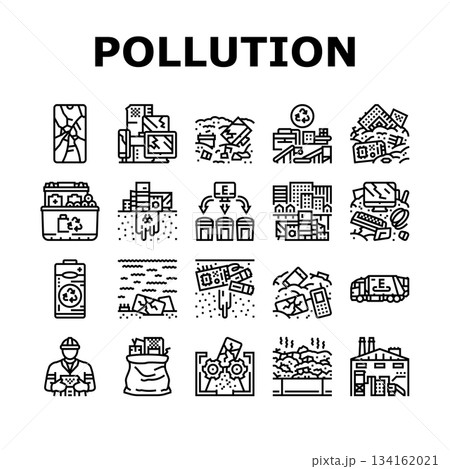 e waste pollution recycling icons set vector 134162021