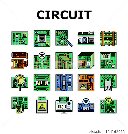 circuit board pcb resistor icons set vector 134162033
