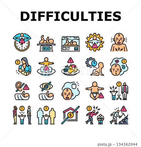 childbirth difficulties icons set vector childbirth difficulties icons set vector 134162044