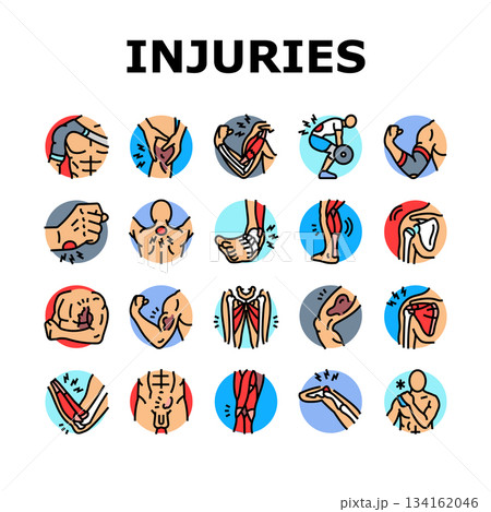 bodybuilder injuries icons set vector bodybuilder injuries icons set vector 134162046