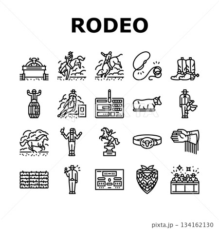 rodeo bull cowboy lasso icons set vector rodeo bull cowboy lasso icons set vector 134162130