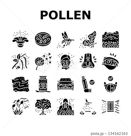 pollen allergy bees flowers icons set vector 134162163