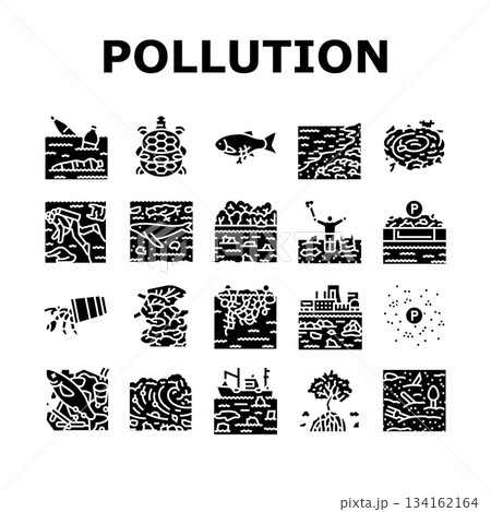 plastic pollution microplastics icons set vector 134162164