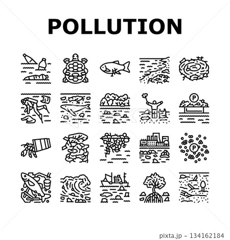plastic pollution microplastics icons set vector 134162184