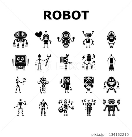 robot character cyborg icons set vector 134162210