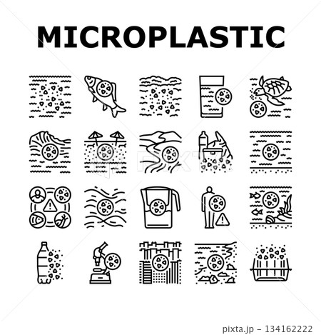 microplastic pollution ocean icons set vector 134162222