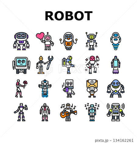 robot character cyborg icons set vector 134162261