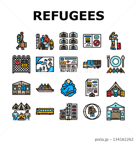 refugees asylum crisis icons set vector 134162262