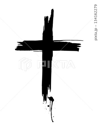 Cross of brush strokes. Hand drawn. Not AI, vector illustration. Cross of brush strokes. Hand drawn. Not AI, vector illustration. 134162279