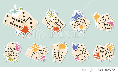 Set of fun domino game pieces with star compositions designed as playful stickers. 134162572