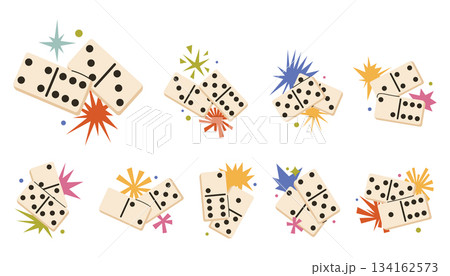 Set of fun domino game pieces with bold star compositions in bright cartoon flat style. 134162573