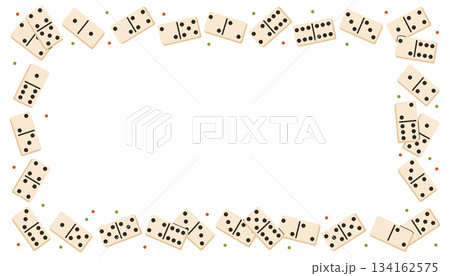 Rectangle frame decorated with fun domino game pieces and tiny dot accents. 134162575