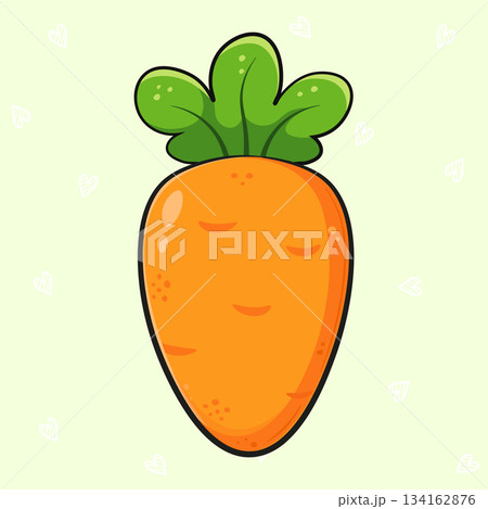 Cute cartoon carrot character illustration with green leaves 134162876