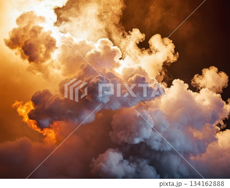 floor mist rolls in a soft layer, forming a dramatic foggy backdrop. 134162888