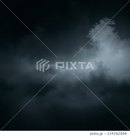 Dark smoke-like fog drifts along the ground, creating a moody mist background. 134162894