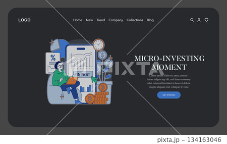 Vector illustration of a person engaging in micro-investing using a laptop. Financial growth is symbolized through graphs and coins, representing strategic investment decisions. Vector illustration of a person engaging in micro-investing using a laptop. Financial growth is symbolized through graphs and coins, representing strategic investment decisions. 134163046