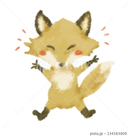 手描き風のかわいい狐のキャラクターイラスト うれしい(透過) 手描き風のかわいい狐のキャラクターイラスト うれしい(透過) 134163809
