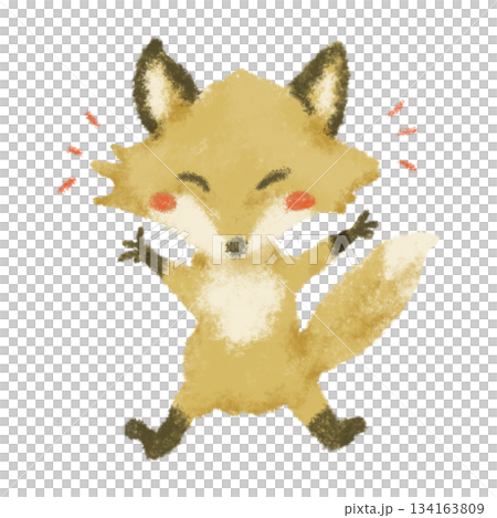 手繪可愛狐狸角色插畫 - 快樂（透明背景） 134163809