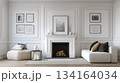 Minimalist living room with fireplace 134164034