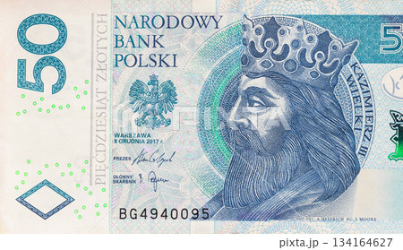Circulating Polish cash banknote valued at fifty zloty authorized by Poland central bank Circulating Polish cash banknote valued at fifty zloty authorized by Poland central bank 134164627