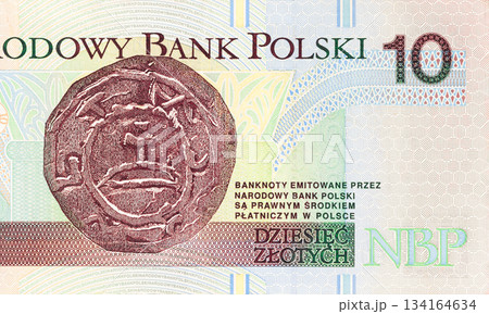 Monetary tender Poland 10 zloty cash denomination sanctioned by Narodowy Bank Polski 134164634